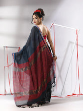 Grey Cotton Saree With Sequine Work And Zari Stripe Pallu-MA55CT06520121